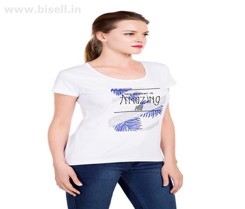 Maniac Womens Casual Shortsleeve Printed White Top