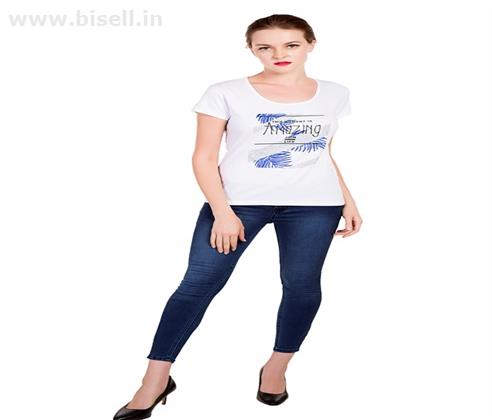 Maniac Womens Casual Shortsleeve Printed White Top
